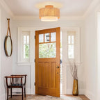 SineRise 12'' Rattan Flush Mount Ceiling Light Fixture,2-Tier Drum Hand-Woven Boho Flush Mount Ceiling Light,Farmhouse Light Fixture for Living Room,Kitchen,Bedroom Foyer Entryway ect. - color: Gold, size: Small Ceiling