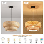18.12 Inch Bamboo Pendant Light Hand Woven Dining Room Lights Wicker Hanging Bamboo Light Fixture for Living Room Kitchen Bedroom Coffee Restaurant Hallway - color: Bamboo 2-Tier, size: 18.12 inch-2 Layer