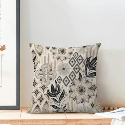 Boho Black Flower Pillow Covers 18x18 Set of 2, Khaki Floral Outdoor Decorative Botanical Flowers Tropical Leaves Throw Pillows Retro White Flower Couch Cushion Case for Chair Sofa Bedroom - color: Vc10, size: 18" x 18" (Pack of 2)