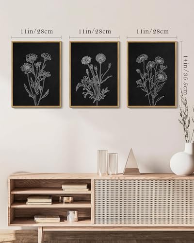 Drsoum Black White Flower Wall Art Vintage Minimalist Floral Wall Hanging Decor Botanical Prints Artwork for Office Dining Room Hallway 11x14in Natural Framed - color: White Flower, size: 11x14in, Natural Framed
