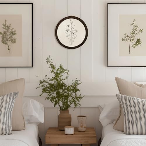 PeakClub Boho Plant Wall Art Decor Wooden Boho Farmhouse Rustic Bohemian Wall Hanging for Bedroom Living Room Office, Round 10x10 inch - color: Floral - Boho