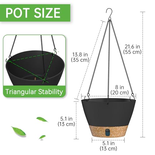 ZMTECH 2 Pack 8 Inch Hanging Planters for Indoor Plants, Modern Gray Hanging Planter with Visible Water Level Window & Removable Tray, Decorative Plant Hanger Indoor for Home Decor - color: Gray, size: 8 Inch