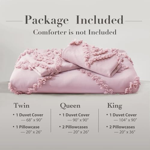 Oli Anderson Tufted Duvet Cover King Size, Soft and Lightweight Duvet Covers Set for All Seasons, 3 Pieces Boho Embroidery Shabby Chic Bedding Set (Pink, King, 104" x 90") - color: Pink, size: King(104"×90")
