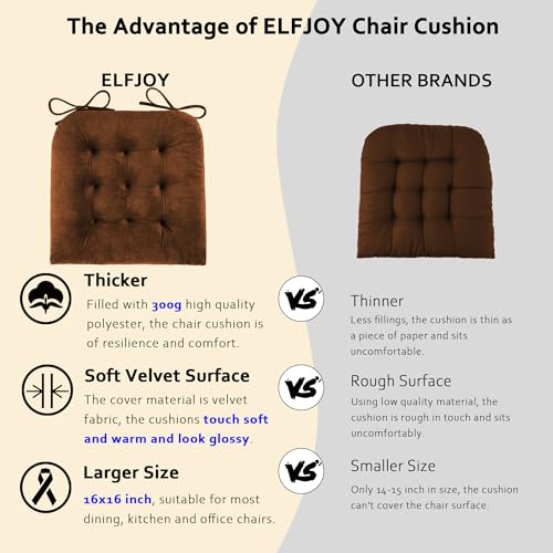 ELFJOY 4 Pack Chair Cushions for Dining Chairs Chair Pads Cushion for Kitchen Office Tufted Square Seat Cushion with Ties (U Shape Coffee) - color: U Shape Coffee