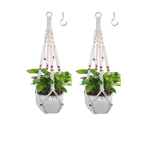 Belit 2 Pack Macrame Plant Hangers Indoor Hanging Planter Basket Decorative Flower Pot Holder Rope for Indoor Outdoor Home Decor - color: Ivory, size: 25.5"- 1 Tier