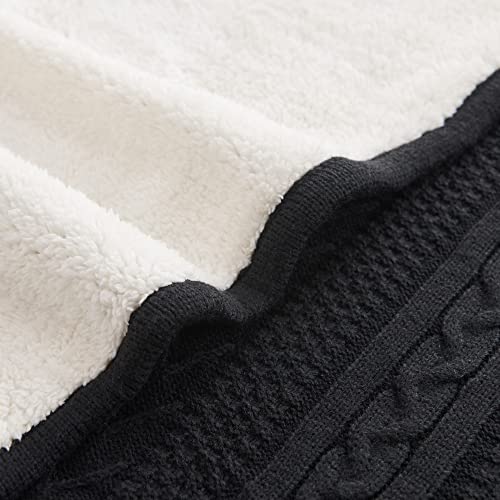 Longhui bedding Black Acrylic Cable Knit Sherpa Throw Blanket - Thick, Soft, Big, Cozy Knitted Fleece Blankets for Couch, Sofa, Bed - Large 60 x 80 Inches Coverlet All Season - color: Black, size: 60"x80", Oversize