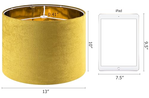 GO&SO Yellow Velvet Drum Lamp Shade Set of 2 Medium 13" Top x 13" Bottom x 10" High(Spider) Modern Lamp Shades For Table Lamps & Bedside Lamp Replacement Lampshade, Hand Crafted, Required Assembly - color: yellow--2, size: 13*13*10 inch-2 Pack