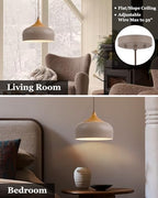ELYONA 12 Inch Japandi Pendant Light, Farmhouse Pendant Light Fixture with Faux Pine Wood Grain Metal Shade, Adjustable Hanging Light for Kitchen Island Dining Room Bedroom Sloped Ceiling, Dark Brown - color: Dark Brown