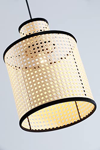 Nakuv - Modern Bohemian Mini Pendant with 2 Tier PVC Rattan Shade and Velvet Stiched Rim for Foyer, Kitchen Living Room, Bedroom, Beige - color: Nakuv - Mini