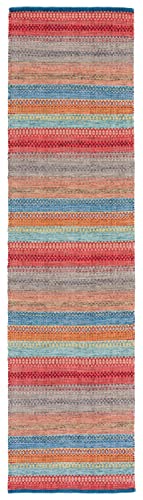 SAFAVIEH Montauk Collection Runner Rug - 2'3" x 9', Blue & Grey, Handmade Flat Weave Boho Stripe Cotton, Ideal for High Traffic Areas in Living Room, Bedroom (MTK851F) - color: Blue/Grey, size: 2'3" x 9' (Runner)