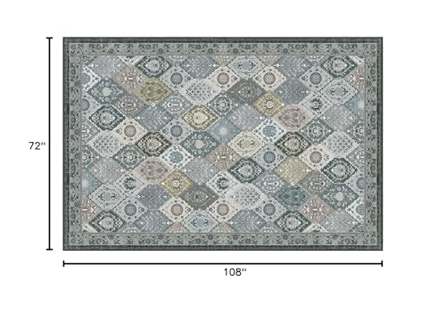 Phantoscope Washable Area Rug 6'x9' Non-Slip, Vintage Boho Rugs for Living Room, Bedroom, Dining Room, Distressed Moroccan Mosaic Diamond Pattern, Low-Pile Foldable Floor Carpet, Grey Charcoal - color: Grey Charcoal, size: 6' x 9' (Rectangular)