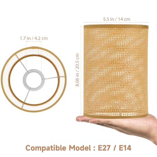 Angoily Rattan Lamp Shade for Table Lamps Woven Lamp Shade Cover for E27 Bulb Rustic Wicker for Bedroom Living Room Office Kitchen Entryway Decor