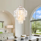 Capiz Shell Chandelier,18" Gold Coastal Chandelier Light Fixture with 4 Lights Capiz Seashell Pendant for Living Room Foyer Kitchen Island Entryway Dining Room Bedroom,LED Bulb Included - size: 18 inch
