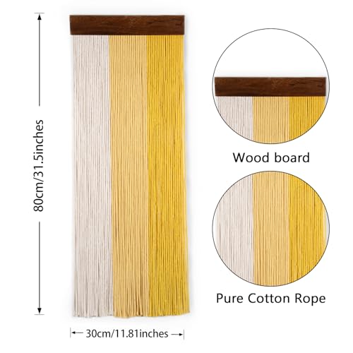 HVEST Yellow Large Macrame Wall Hanging Boho Yellow and Beige Wall Decor Handmade Woven Striped Macrame Wall Art for Living Room Bedroom Office Apartment Yoga Room Home Decor, 31.5L X 11.8W inches - color: Yellow Beige