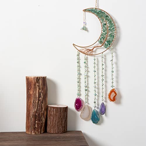 Green Agate Dream Catchers with Crystal Tree of Life Gemstone Dream Catchers Natural Gem Agate Wall Hangings Room Dreamcatchers Decor (Green) - color: Green