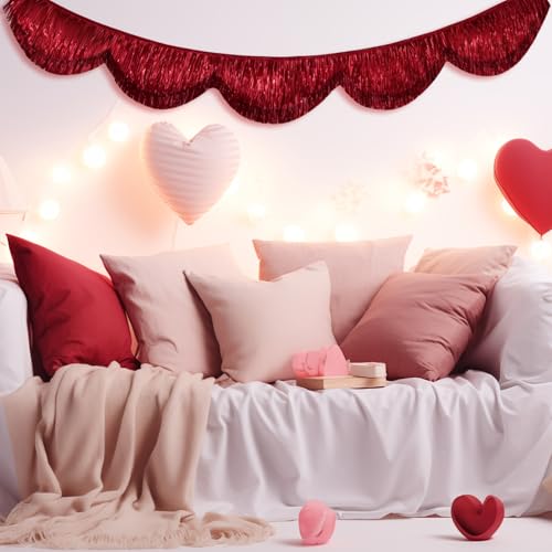 FYSUIMU 6.6 Ft Burgundy Scalloped Banner Hanging Layered Sparkly Fringe Garland for Wine Birthday Wedding Bachelorette Party Backdrop Decor - color: Burgundy Red