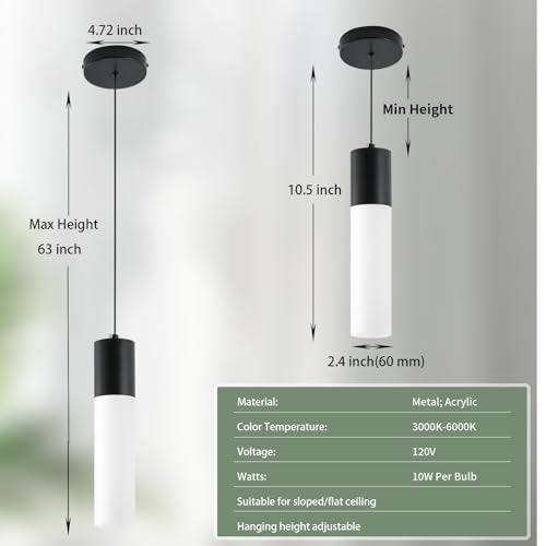 Kitchen Island Pendant Lights LED Black Small Pendant Light 12W with Milky White Lampshade Modern Ceiling Hanging Lamp for Bedroom Bedside Dining Room Table Bathroom, 1 Pack, 3000K-6000K - color: Black, size: 1-Light 1-Pack
