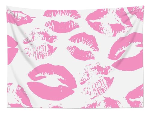SCECALA Pink Kiss Lips Tapestry Modern Fashion Makeup Wall Art Tapestry Pink and White Fashion Aesthetic Wall Hanging for Girls Bedroom College Dorm Makeup Room Home Decor 60x40 Inch - color: Pink, size: 40"L x 60"W