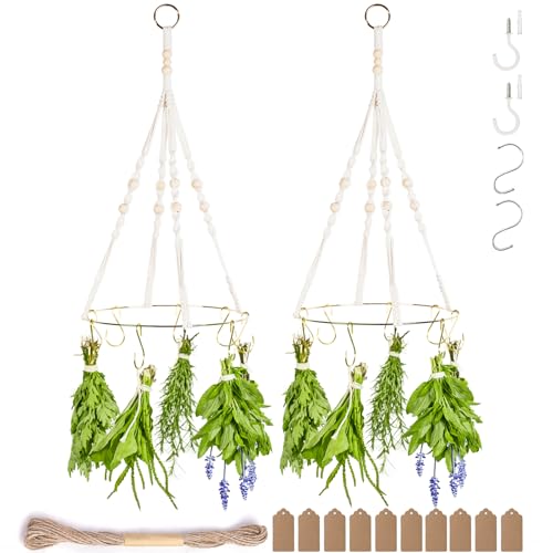 2pack Herb Drying Rack With Golden Herb Dryer Hooks, Hanging Rack With Wooden Balls, Golden Color