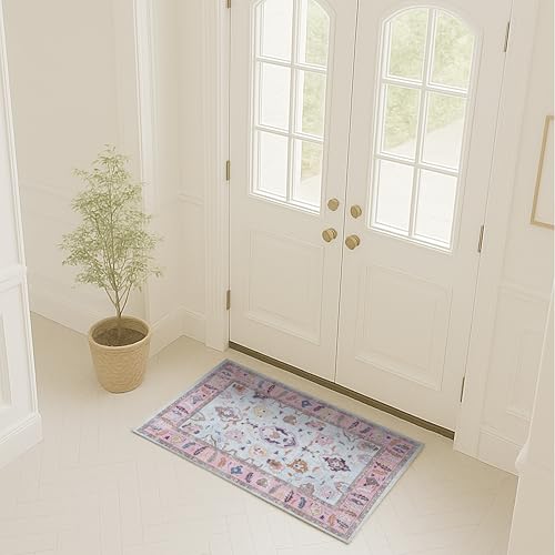 Fame Rugs Pink Beige Modern Oushak Rug 2x3, Vintage Doormat Turkish Colorful Oriental Antique Inspired Washable Small Area Rug, Luxury Living Room Bedroom (390PP, 2' x 3') - color: 390pp, size: 2' x 3' (Doormat)