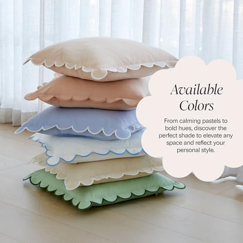 BEBE BASK Scalloped Pillow Cover - Set of 2-18 x 18 Inch - Scallop Pillow Cover – White and Blue Scalloped Pillows - Scallop Pillows - 100% Cotton - Grandmillennial Style (White/Blue) - color: White/Blue
