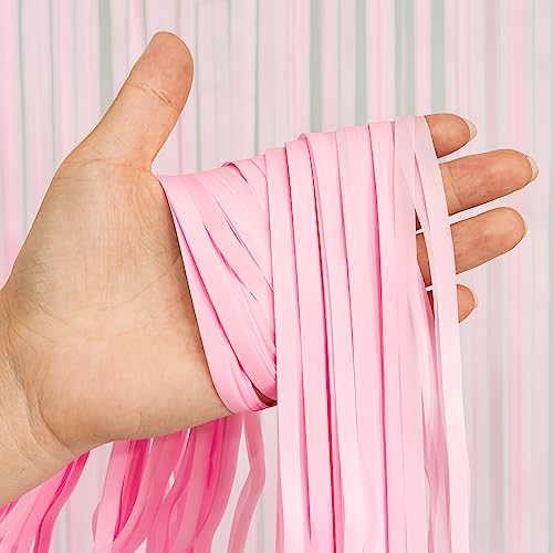 Pastel Pink Party Backdrop Decoration - GREATRIL Baby Pink Foil Fringe Streamers for Baby/Boo Day/Valentines/Cowgirl/Sweet/Cloud/Unicorn/Princess/Bow Themed - 3.2ft X 8.2ft - 2 Packs - color: Pastel Pink