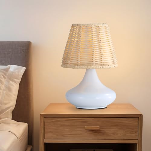 White Woven Bamboo Pendant Light with Iron Base & Three Adjustable Light Colors for Dining Room or Bedroom
