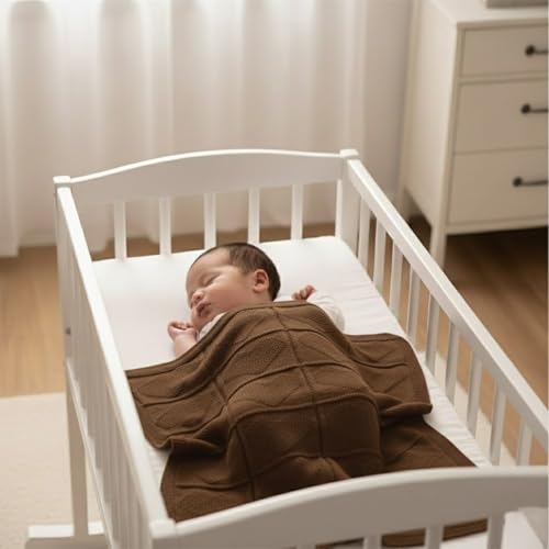 Baby Knit Cotton Blanket Mocha Heart Design Cozy Stroller Crib Throw Soft Nursery Gift Baby Shower Birthday Christmas Size 36x28 - color: Mocha, size: 36"x28"
