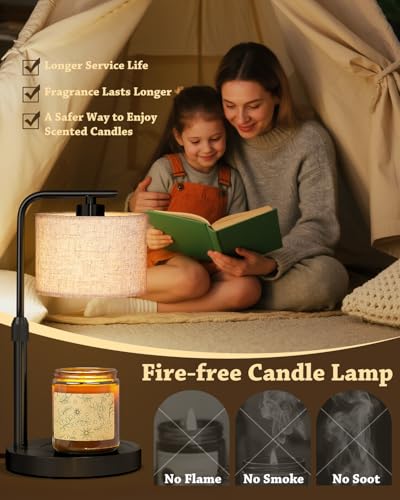 Candle Warmer Lamp with Timer Dimmer, Height Adjustable Modern Farmhouse Candle Warmer, Electric Candle Lamp Warmer with 2 Bulbs, Birthday Gifts for Women Mom, Gift for Home Decor - color: Black-upgraded