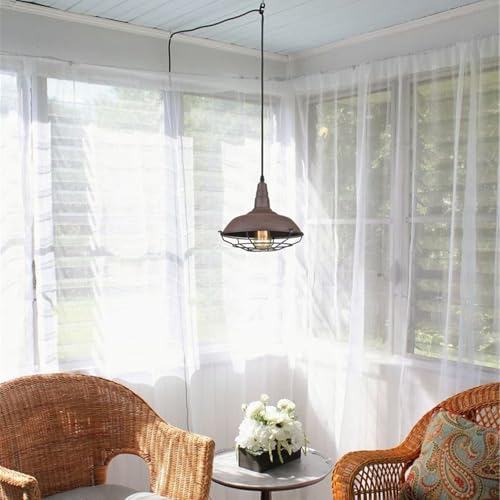 DAYCENT Industrial Plug-in Pendant Light Barn Style Hanging Lamp with Wire Caged Swag Light Fixture for Bedroom Hallway Kitchen Living Room, On/Off Switch - color: Plug-in