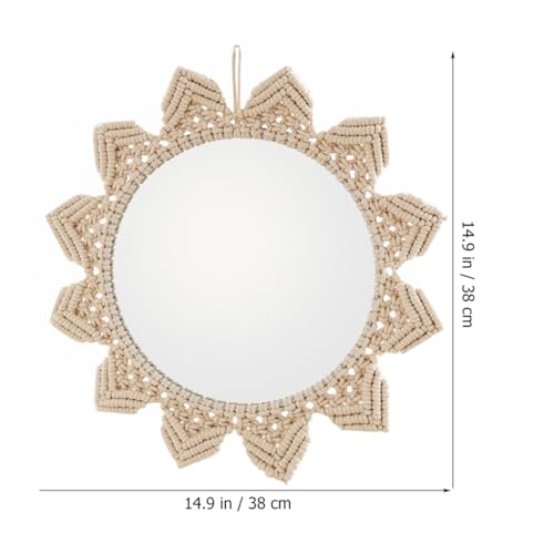 PRETYZOOM Bohemian Style Round Hanging Mirror Woven Cotton Rope Elegant Wall Decor for Bedroom Bathroom Living Unique Handmade Design for Rustic and