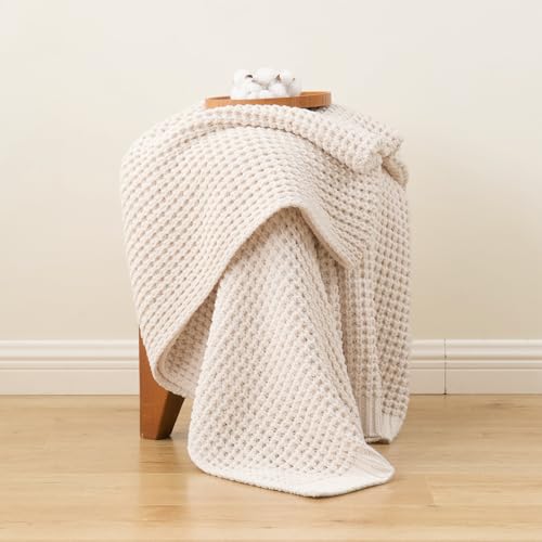 Bunnikins & Clover Cream White Throw Blanket for Couch, Waffle Ivory Throw Blanket for Bed, Warm Decorative White Blanket Throw for Home Decor, 60"x80" - color: Cream, size: 60"x80"
