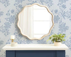 Kate and Laurel Rahfy Boho Scalloped Round Rattan Mirror, 32 Inch Diameter, White, Decorative Round Wavy Mirror with Authentic Rattan Frame for Boho Wall Decor