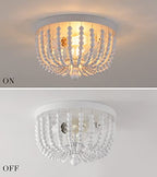 Q&S White Flush Mount Ceiling Light Fixtures,2-Lights Wood Beaded Boho Chandeliers for Nursery Baby Kid's Room Bedroom Dining Room Living Room Kitchen Hallway W11.81 - color: Ceiling-2WH