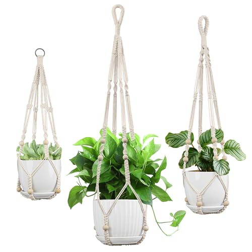 Macrame Plant Hanger - Fits 4-13 Inch Pots, 35"/29"/23" Different Sizes Set, Hanging Planter Holder for Indoor Outdoor, Cotton Rope Boho Home Decor, Ivory - color: Ivory, size: 35+29+23in