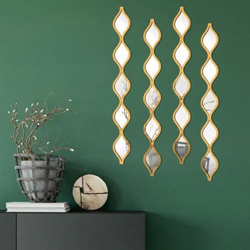 Qunclay Teardrop Mirror Wall Art Decorative Mirror Wall Decor Long Narrow Hanging Art for Apartment Living Room Bathroom Bedroom Entryway(Gold,4 Pcs) - color: Gold