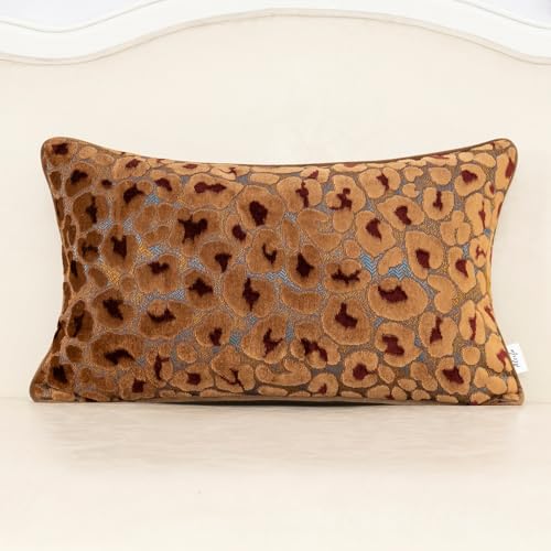 Alerfa Brown Floral Throw Pillow Cover 12 x 20 Inch Cut Velvet Rectange Luxury Decorative Lumbar Pillow Cover for Couch Living Room Bedroom - color: Brown, size: 20" x 12" (Pack of 1)
