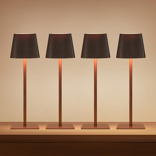 LUTEC 4 Pack Cordless Table Lamp,6000mAh Rechargeable Battery Operated Desk Lamp,Two Adjustable Heights,Waterproof, Touch Control & 3 Color Stepless Dimming for Restaurant/Bedroom/Bars/Outdoor (Brown) - color: Brown