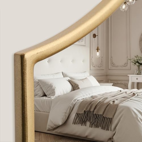 Besdomus Large Scalloped Gold Mirror: 47"x31" Modern Minimalist Wood Frame Wall Mirror - Decorative Vanity Arched for Bathroom/Dresser/Entryway/Fireplace/Living Room - Stylish Home Decor - color: Gold Leaf, size: 31"L x 47"W
