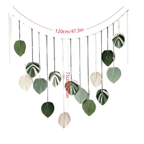 M MANUAL Macrame Leaves Wall Hanging 47.3x29.5Inch Large Chic Feather Boho Macrame Wall Decor Leaf Hanging Photo Display Handmade Woven Wall Art 16pcs Leaf Tapestry - Green - size: Green - 47.3*29.5in