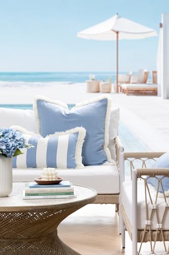 Hofdeco Premium Coastal Hampton Outdoor Performance Throw Pillow Cover Only, 22"x22" Water Repellent, UV and Fade Resistant for Backyard, Couch, Poolside, Azure Blue Woven Solid - color: Azure Blue Solid 22"x22"
