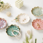 Lotus Ring Holder Dish Small Indoor Ash Tray, Ceramic Dessert Plate Trinket Jewelry Holder Organizing Necklace Earrings for Parents Friends Sister, All Jewelries Are NOT Included. Grass Green. - color: Grass Green-Round