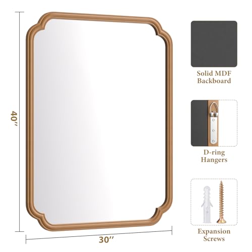 Ferytange Wood Bathroom Mirror for Over Sink, 30" x 40" Modern Rounded Corner Rectangle Wall Mirror for Bathroom Vanity Decorative with Rustic Wooden Framed (Horizontal/Vertical) - color: Natural Wood, size: 40"L x 30"W