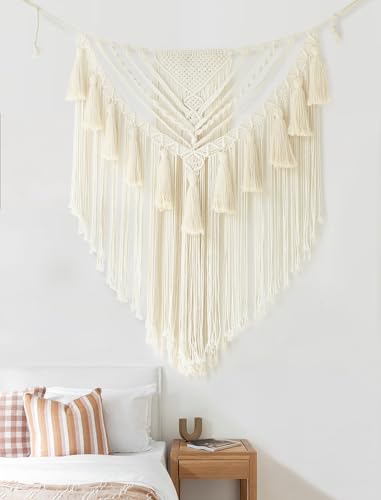 Jakalin Macrame Wall Hanging Small Macrame Wall Decor Boho Handmade Yarn Wall Art Craftsmanship Home Decor 31" Wx 39" L Ivory1 - color: Ivory1