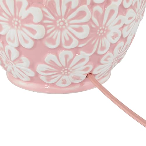360 Lighting Buttercup 25" High Mid-Century Modern Country Cottage Ceramic 3-Way Table Lamp Pink and White Flowers Ceramic Fabric Shade Living Room Bedroom Bedside Nightstand House Office Home