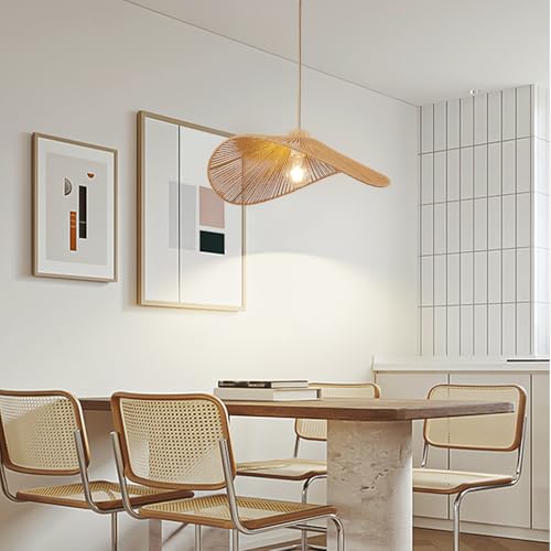 Boho Rattan Pendant Light Fixture Modern Style Hanging Light Bohia Natural Bamboo Handmade2-Light Hanging Lamp for Farmhouse Bedroom Living Room Dining Room M Size - size: 19.7''-2pcs