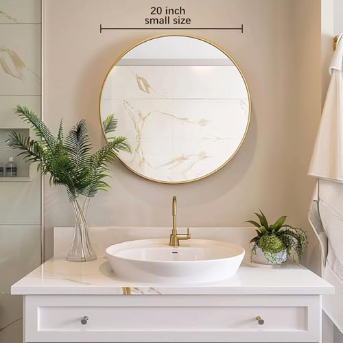 Sunniry Gold Circle Mirror, Round Mirror 20 inch, Gold Mirror Metal Frame, Round Wall Mirrors for Bathroom, Bedroom, Living Room, Entryway. - color: Gold, size: 20"L x 20"W