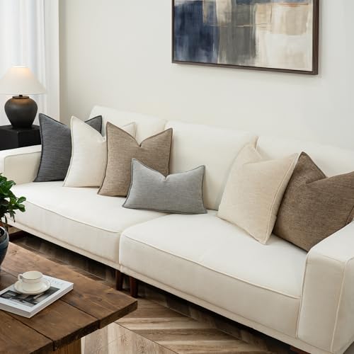 Chenille Linen Throw Pillow Covers 22x22 Set of 2, Thick Textured Boho Pillow Covers, Farmhouse Decorative Pillow Covers, Neutral Vintage Accent Covers for Couch Sofa Bed, Apricot - color: Apricot, size: 22" x 22" (Pack of 2)