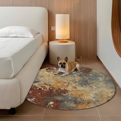 Rust Mottled Texture Small Round Rug 3 Ft, Vintage Distressed Abstract Area Rugs Washable Non Slip Indoor Floor Mats Circle Carpet for Living Room Bedroom Dining Room Home Decor - size: 3' (Round)