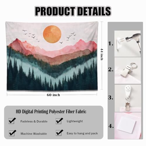 keowhsf Sunset Mountain Forest Tapestry - Large Nature Landscape Wall Hanging, Aesthetic Pine Tree Scenery Wall Art for Bedroom & Living Room Decor - color: Sunset1, size: 60"L x 44"W